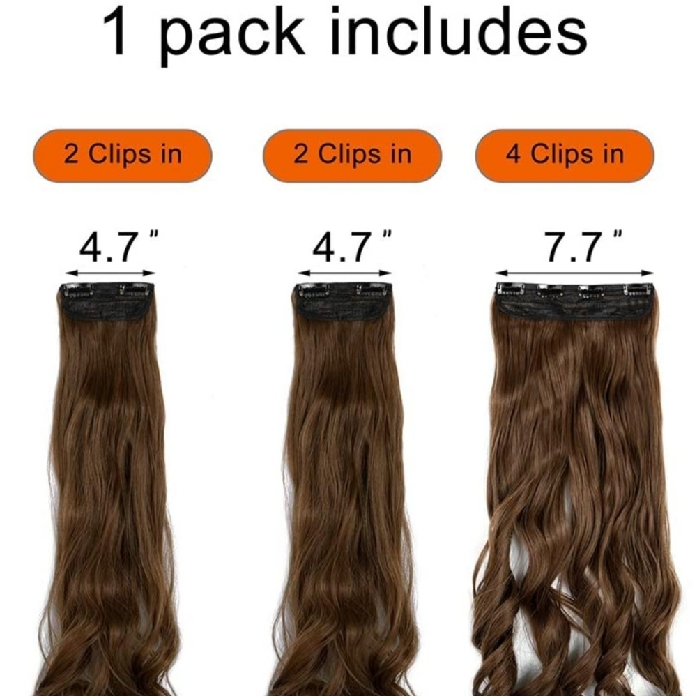 Hair Extensions curly long clip on Chestnut brown - Picture 3 of 8